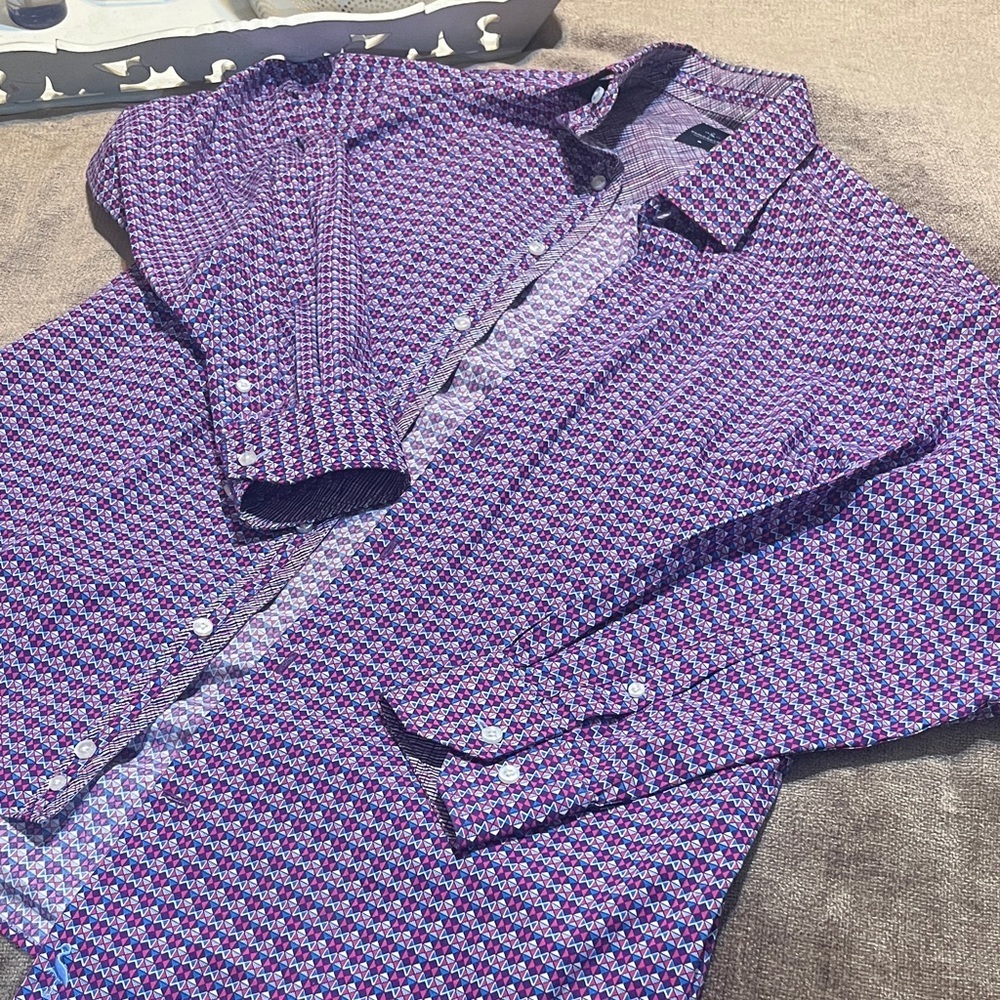 Tailorbyrd Geometric Purple and Pink Shirt - Size XL